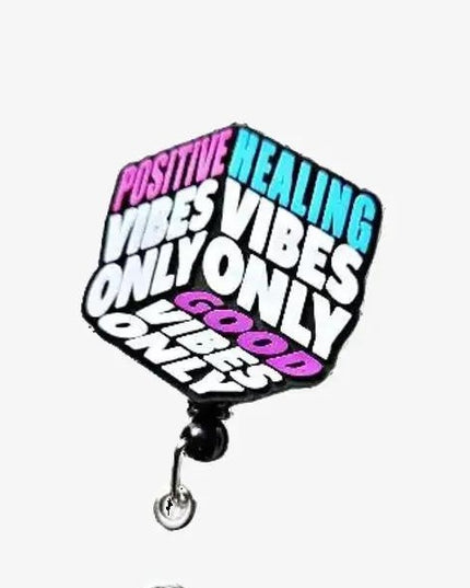 Good Vibes Positive Vibes Retractable ID Badge Reel