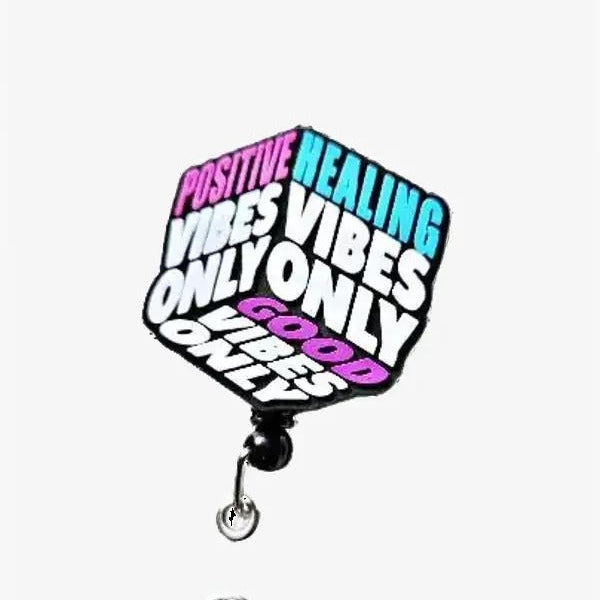Good Vibes Positive Vibes Retractable ID Badge Reel