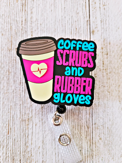 Coffee Scrubs and Rubber Gloves ID Badge Reels