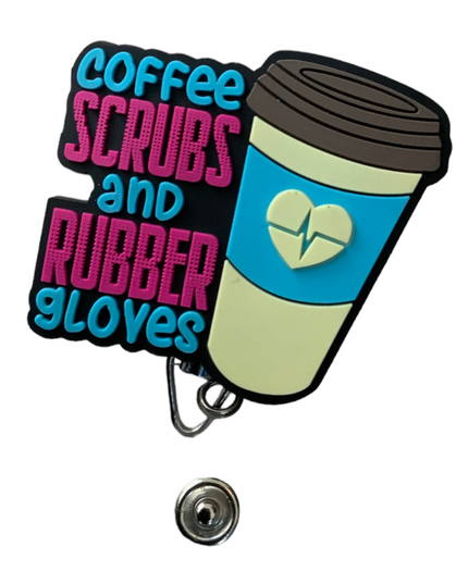 Coffee Scrubs and Rubber Gloves ID Badge Reel