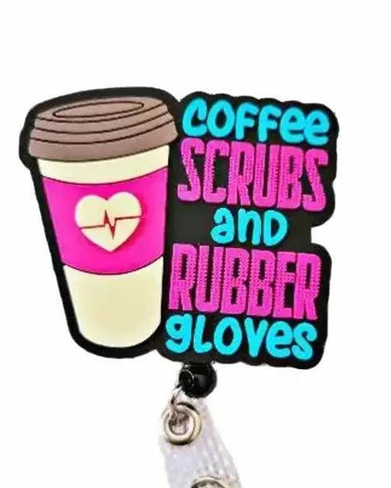 Coffee Scrubs and Rubber Gloves ID Badge Reels