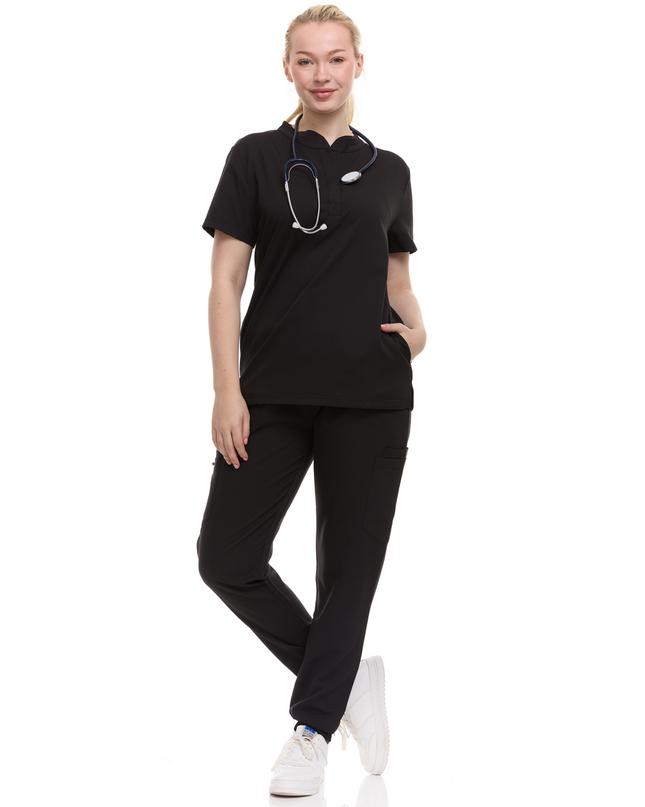 Mandarin Collar Scrub Top by Ellen Tracy