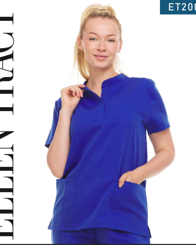 Ellen Tracy Mandarin Collar Scrub Top