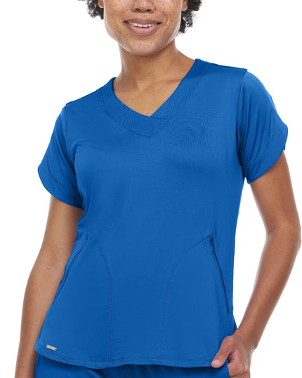 MedicChic Action Royal blue top 2 side pocket V-neck women's top with hemmed line Sonay Uniforms