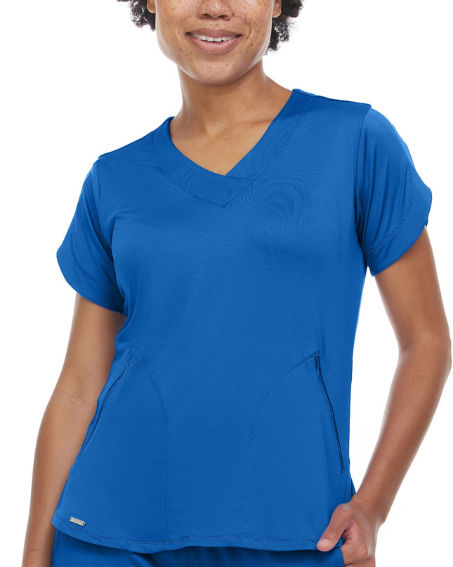MedicChic Action Royal blue top 2 side pocket V-neck women's top with hemmed line Sonay Uniforms