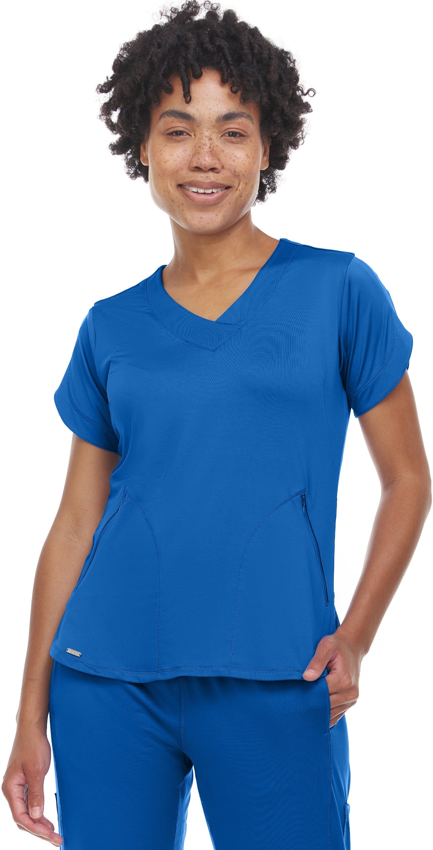 MedicChic Action Royal blue top 2 side pocket V-neck women's top with hemmed line Sonay Uniforms