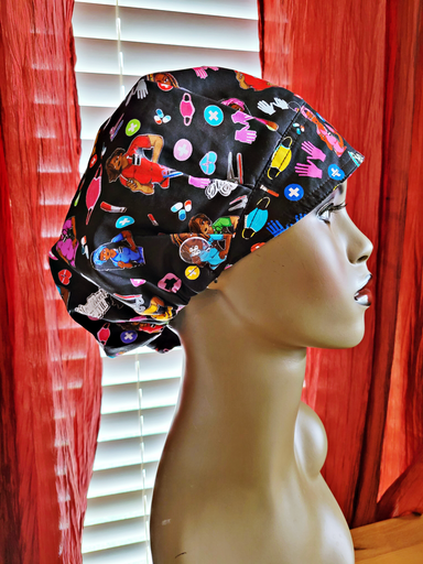 Reflections by Zana Black satin lined surgical scrub hat Sonay Uniforms