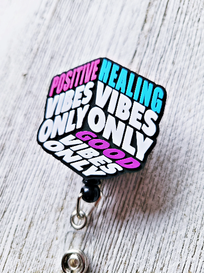 Good Vibes Positive Vibes Retractable ID Badge Reel