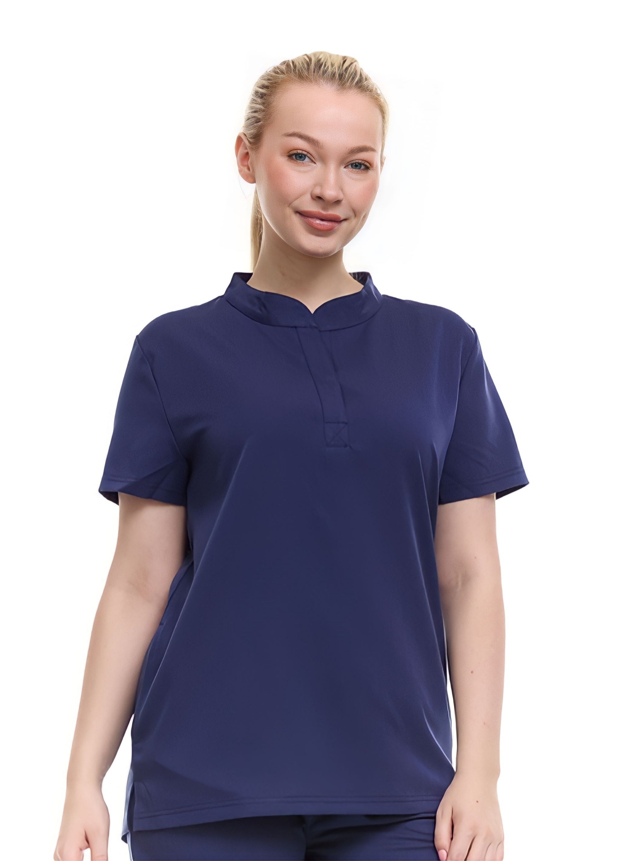 Ellen Tracy Mandarin Collar Scrub Top