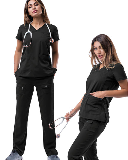 Adar Pro Women's Flattering Black Scrub Set Beyond Medwear Apparel