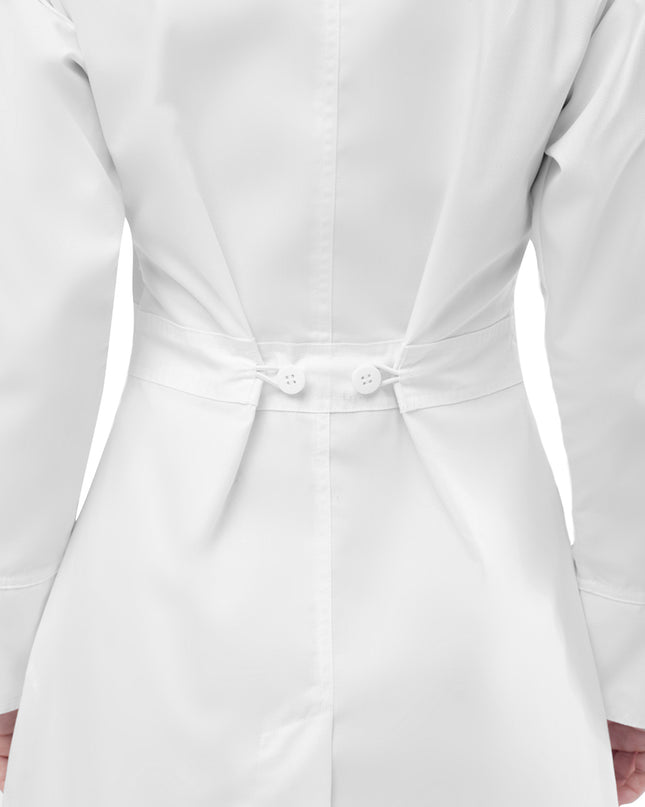 Adar Women's White Flawless Front Large Pockets Lab Coat with buttoned Back midriff View Beyond Medwear Apparel