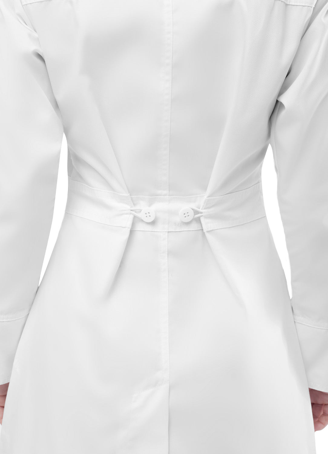Adar Women's White Flawless Front Large Pockets Lab Coat with buttoned Back midriff View Beyond Medwear Apparel