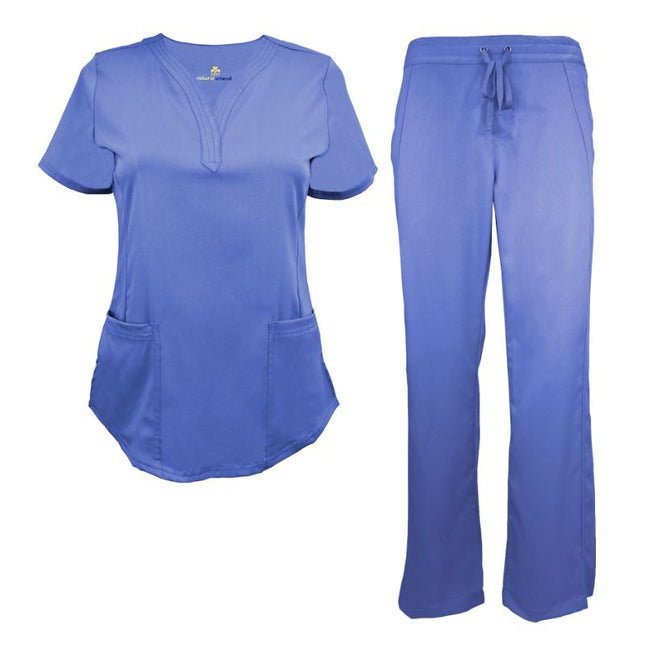 Natural Uniforms Ceil Blue Y-Neck Stretch Scrub Set Beyond Medwear Apparel