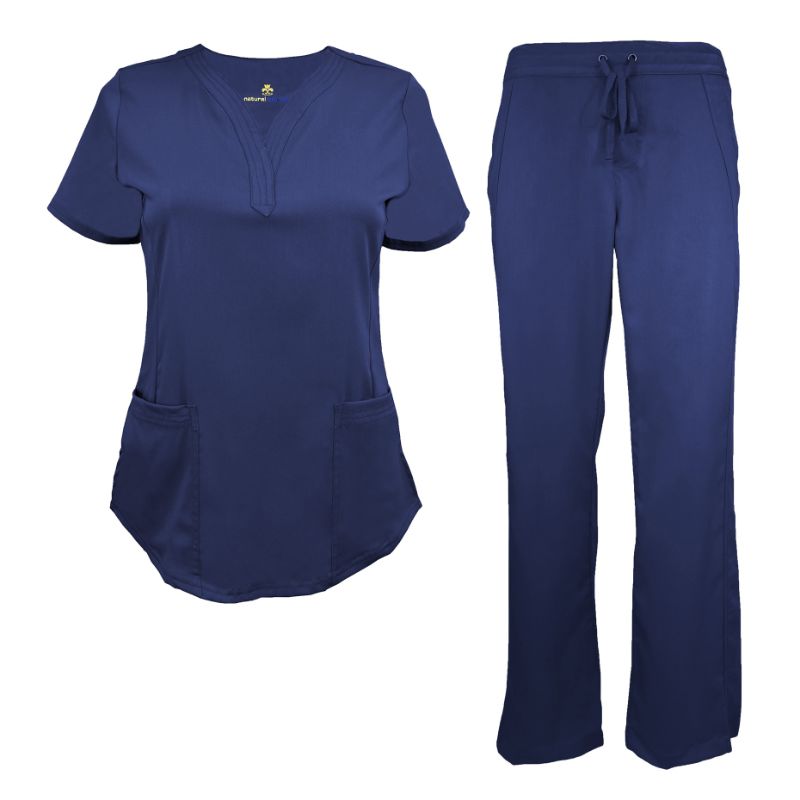 Natural Uniforms Navy Blue Y-Neck Stretch Scrub Set Beyond Medwear Apparel
