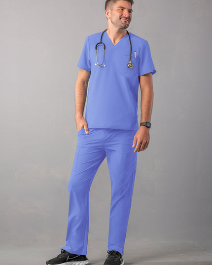 ADAR Addition Men's Ceil Blue Modern V- Neck Scrub Top
