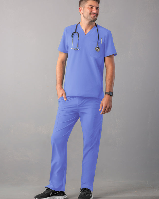 ADAR Addition Men's Ceil Blue Modern V- Neck Scrub Top