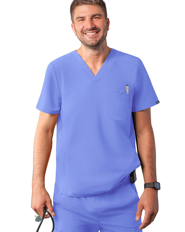 ADAR Addition Men's Ceil Blue Modern V- Neck Scrub Top
