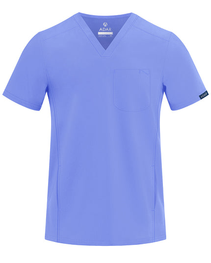 ADAR Addition Men's Ceil Blue Modern V- Neck Scrub Top