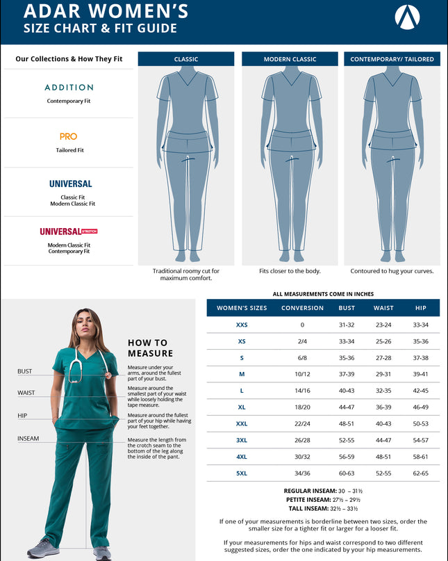 ADAR Pro Heather Women's  Jogger Pants Size Chart  Beyond Medwear Apparel