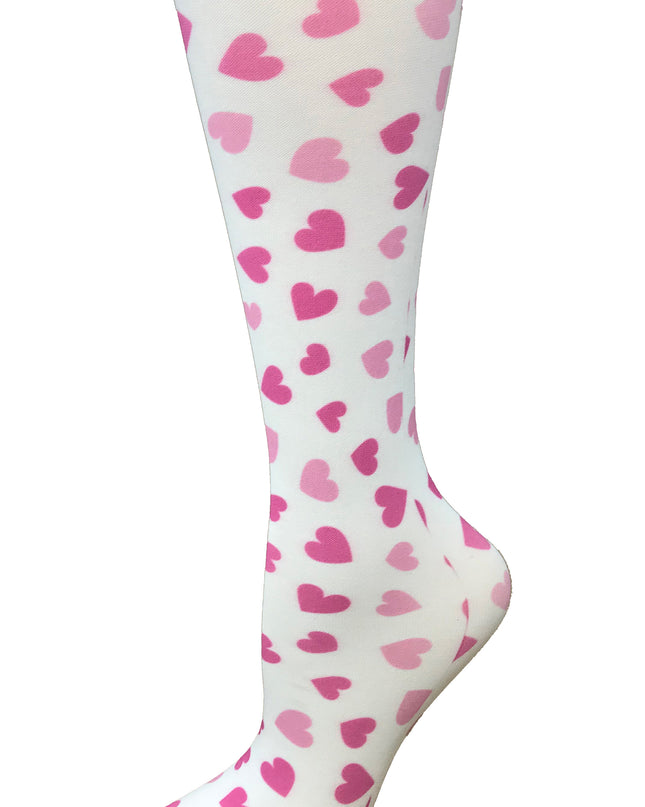 Cutieful Thick Pink and white Cupid hearts shaped compression socks  10-18 mmHg Beyond Medwear Apparel