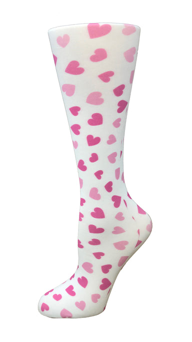 Cutieful Thick Pink and white Cupid hearts shaped compression socks  10-18 mmHg Beyond Medwear Apparel