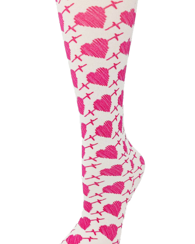 Sheer Cutieful EKG Hearts Compression Socks Wide Calf  