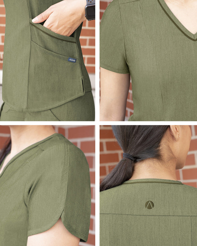 Adar Pro Heather Olive Limitless Pockets Scrub Top Beyond Medwear Apparel