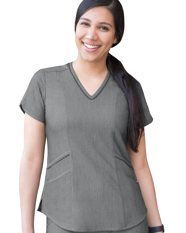 Adar Pro Heather Grey Limitless Pockets Scrub Top Beyond Medwear Apparel